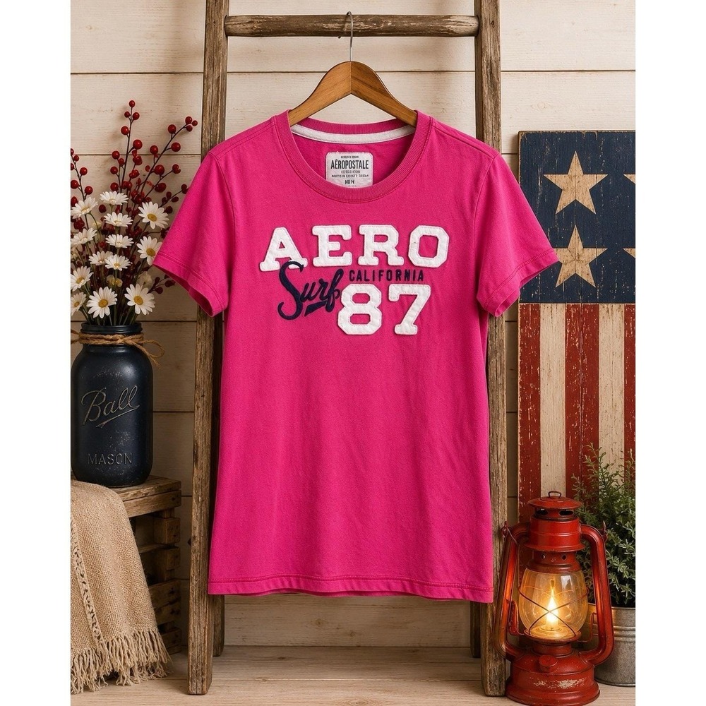 Aeropostale Aero Surf 87 Graphic T Shirt Pink Men's Medium Cotton Tee Y2K